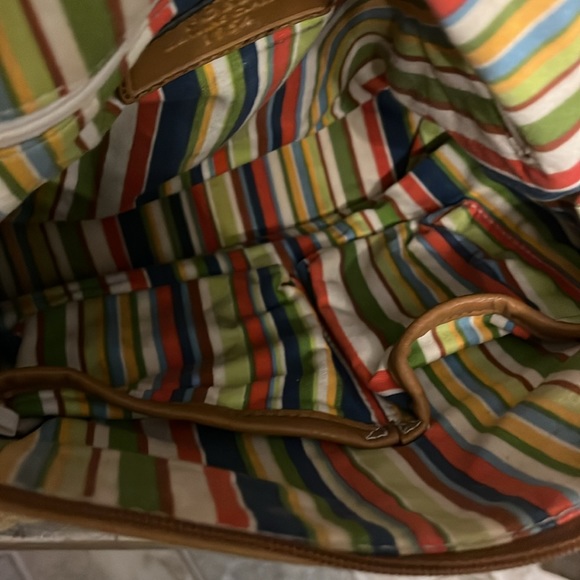 Fossil Woven Shoulder Bag
Purse Beige Leather Trim
Striped Lining - Picture 11 of 12